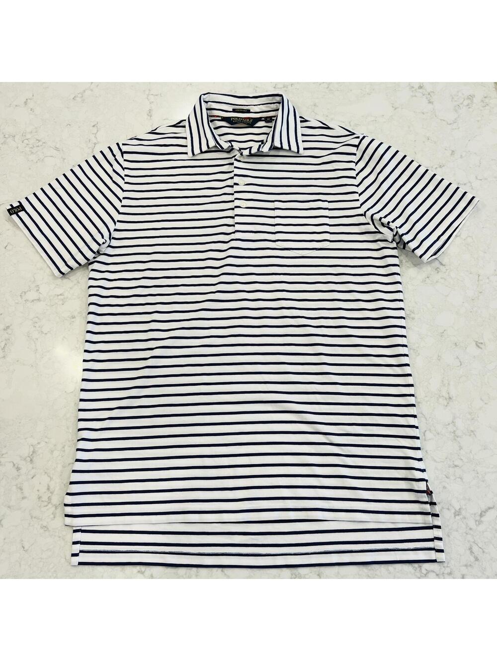Polo Golf Ralph Lauren Stretch Lisle white blue stripe polo shirt Medium